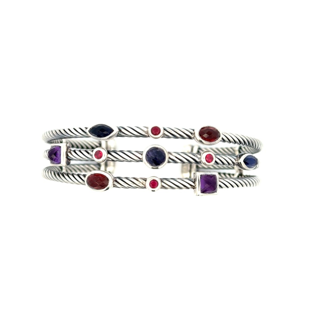 David Yurman Cuff Bracelet in Sterling Silver & Gold with Gemstones